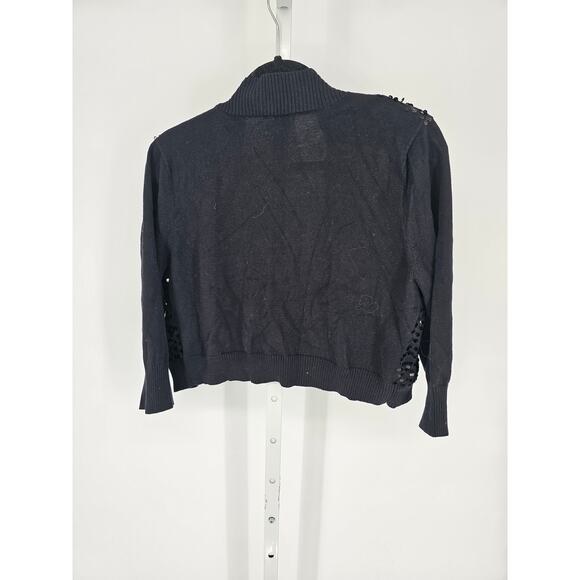 Elle Women's Black Long Sleeve Open-Front Sequin 100% Cotton Cardigan Size M - Picture 5 of 5